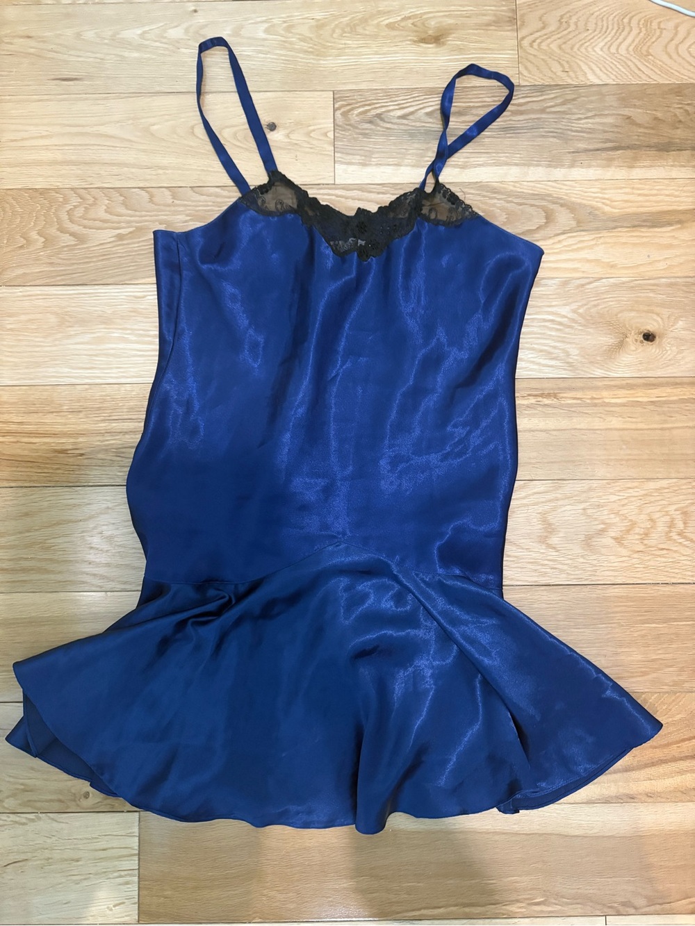 Victoria's Secret Royal Blue Satin Dress with Black Lace Trim